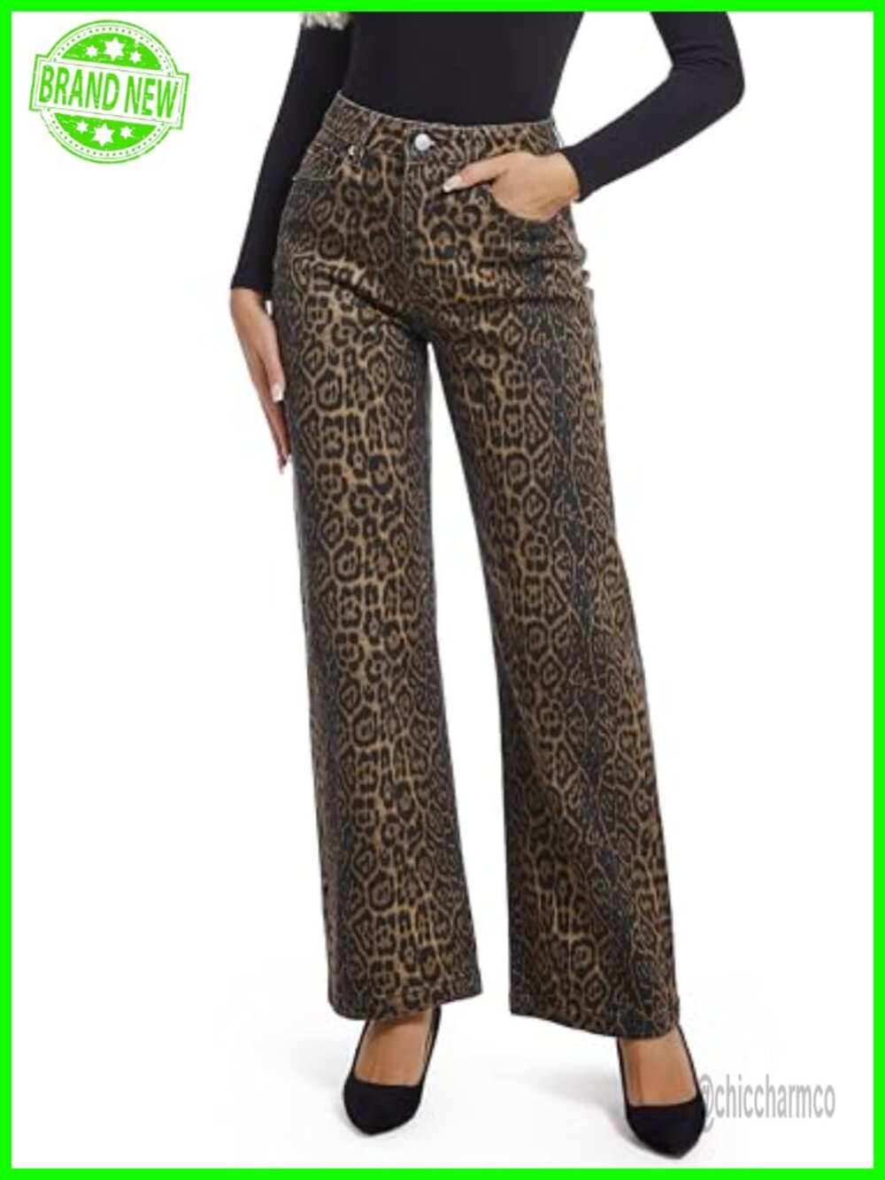 ETTELO Women's Straight Leg High Waisted Stretch Jeans Casual